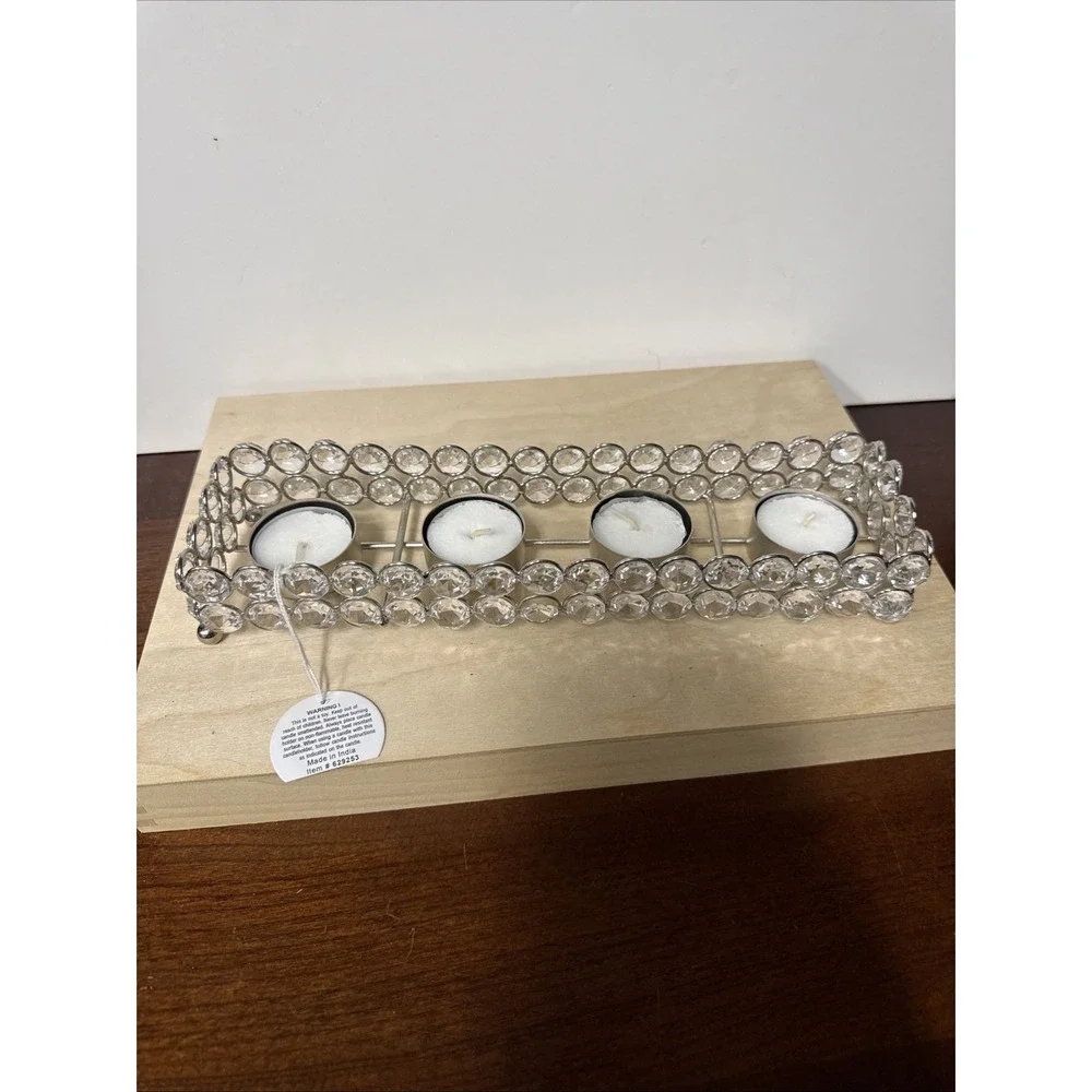 Crystal‎ Beaded & Metal Tea Lights- 4- Candle Holder- India- 10